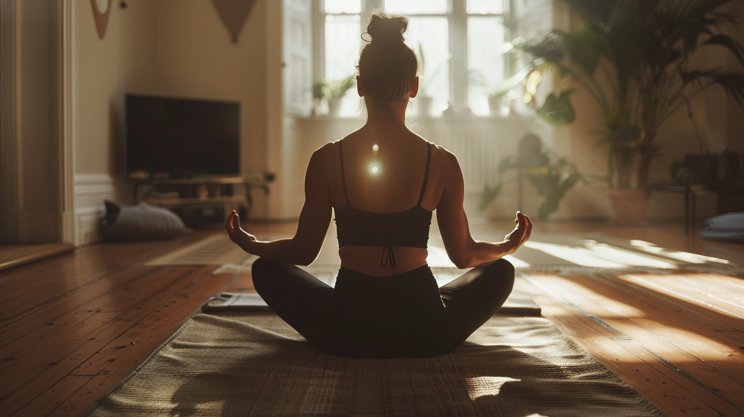 Žena praktikující jógu v klidném prostředí